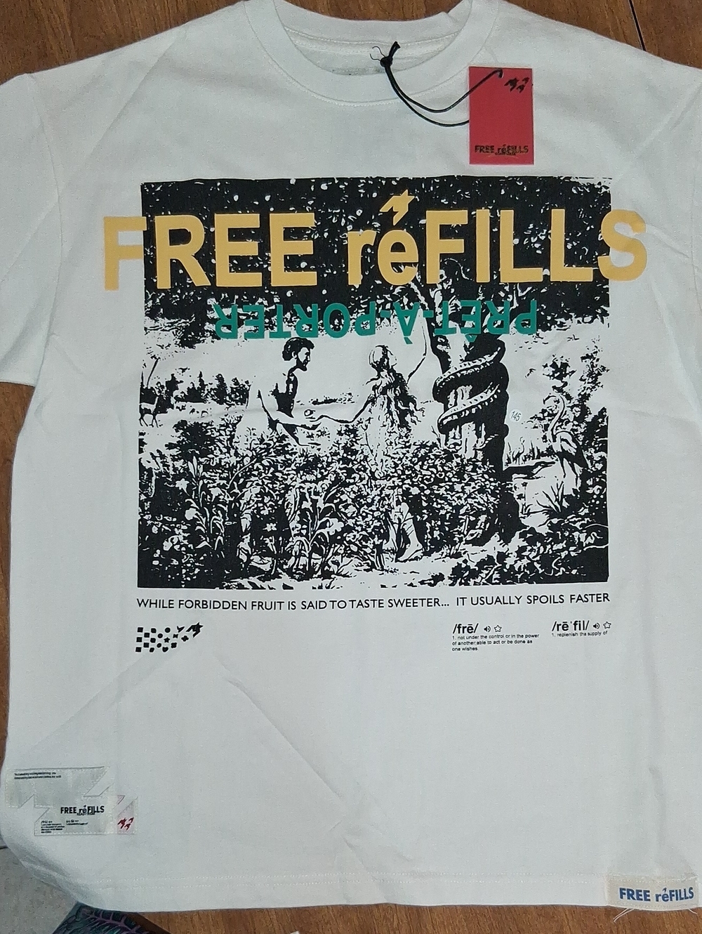 White "Free reFILLS"  Short Sleeve Tee